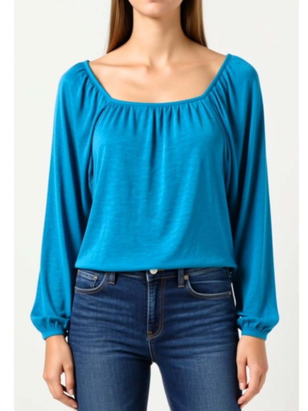 Terra Sky women's long sleeve shirt, Turquoise 1x